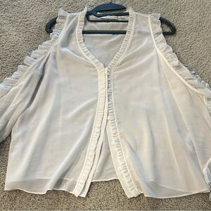 Alice + Olivia White Semi Sheer Cold Shoulder Silk Blouse
